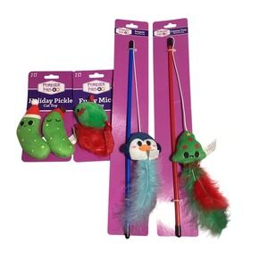 Forever Pals Cat Toys Holiday Pickle Penguin Christmas Tree Set